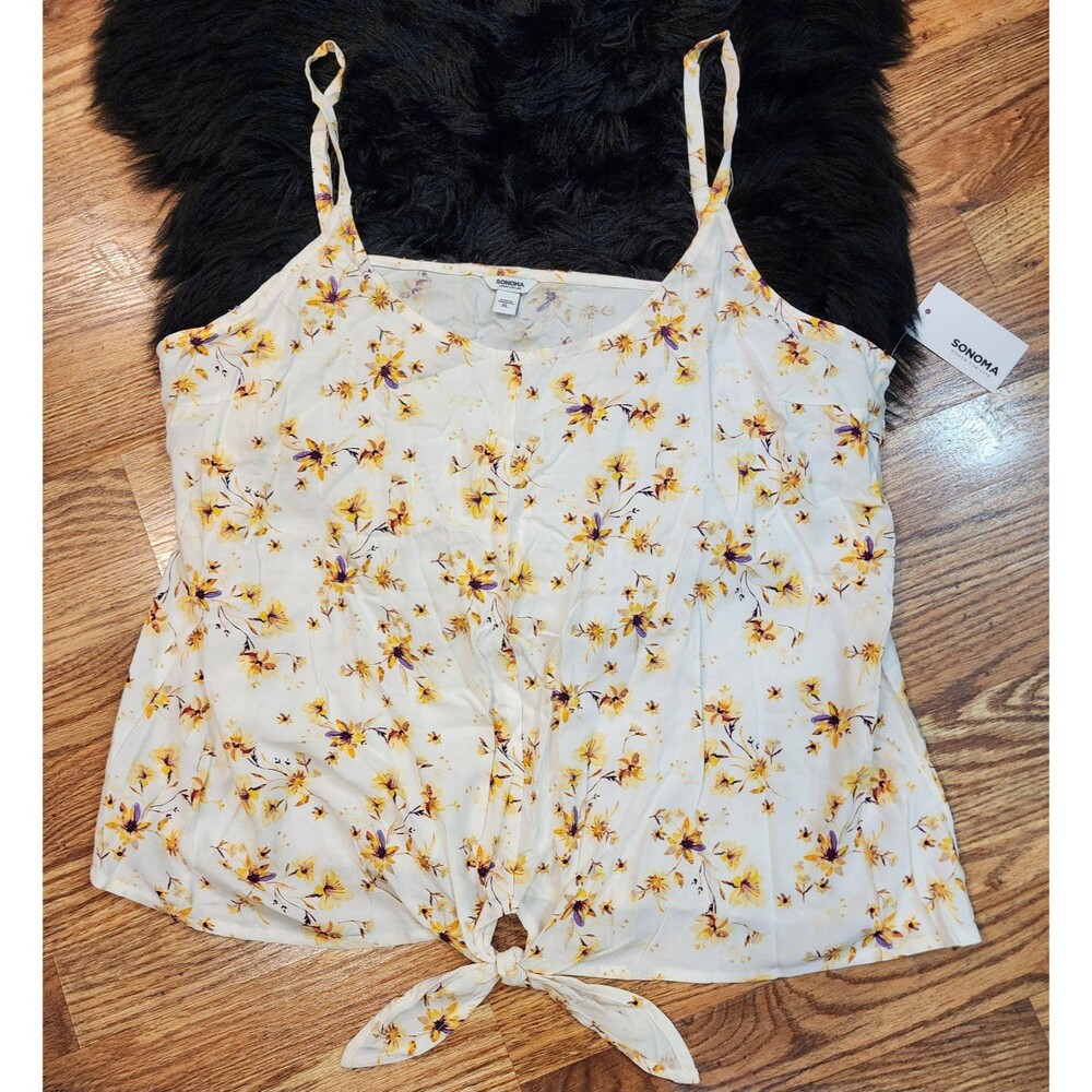 NEW Cream and Yellow and Purple Floral Tank Top Size XL